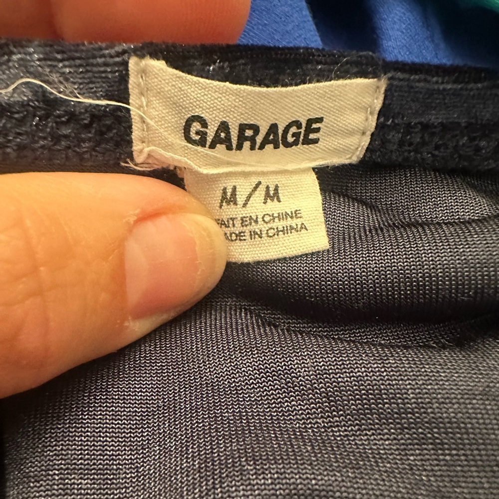 Garage Navy Blue Crushed Velvet One-Shoulder Tank Top | Size M - Picture 7 of 10